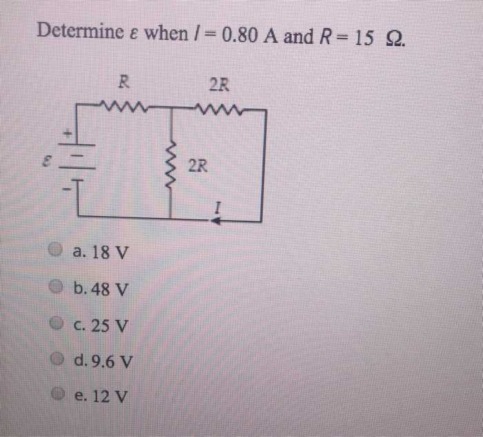 Solved Determine E When I 0 80 A And R 15 2 2r O A 1 Chegg Com