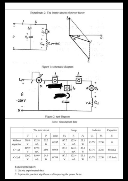 Solved Experiment 2 The Improvement Of Power Factor Ici Chegg Com