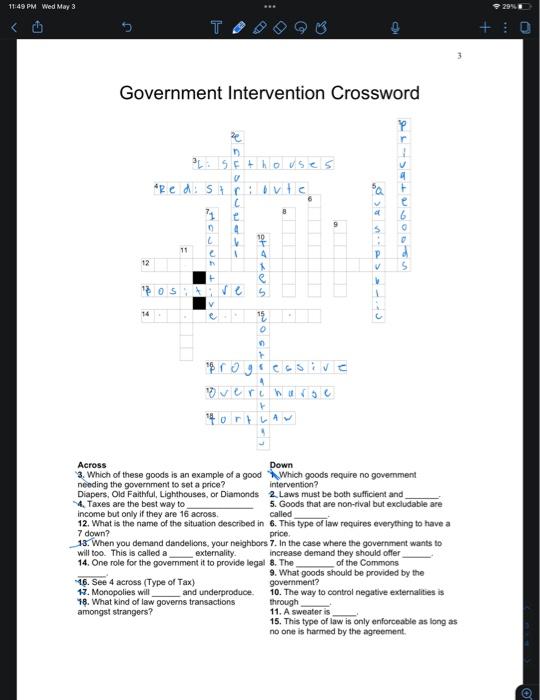 Solved Government Intervention Crossword Across 3. Which of