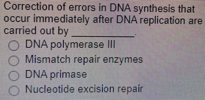 Solved Correction of errors in DNA synthesis that occur | Chegg.com