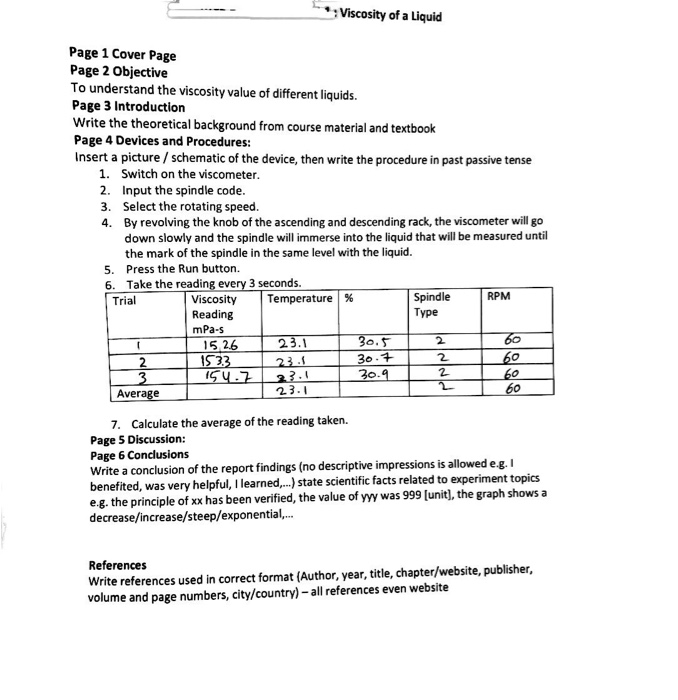 Viscosity of a Liquid Page 1 Cover Page Page 2