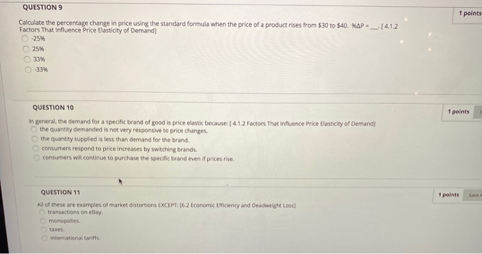 Solved 1 points QUESTION 9 Calculate the percentage change | Chegg.com
