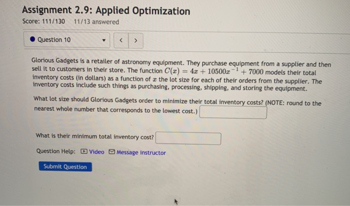 Solved Assignment 2.9: Applied Optimization Score: 111/130 | Chegg.com