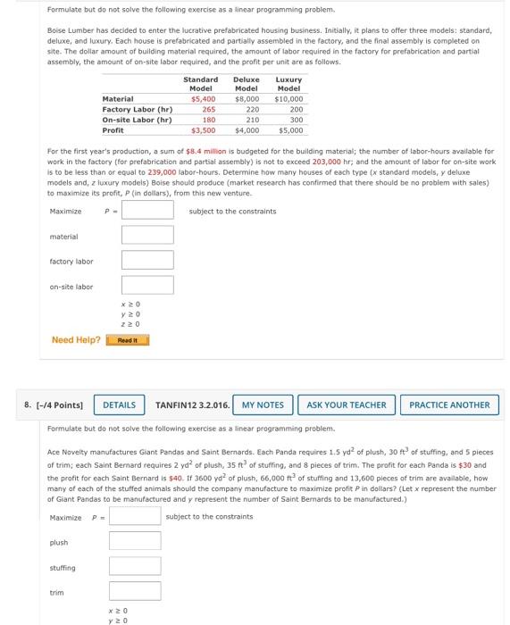 Solved Formulate But Do Not Solve The Following Exercise As | Chegg.com