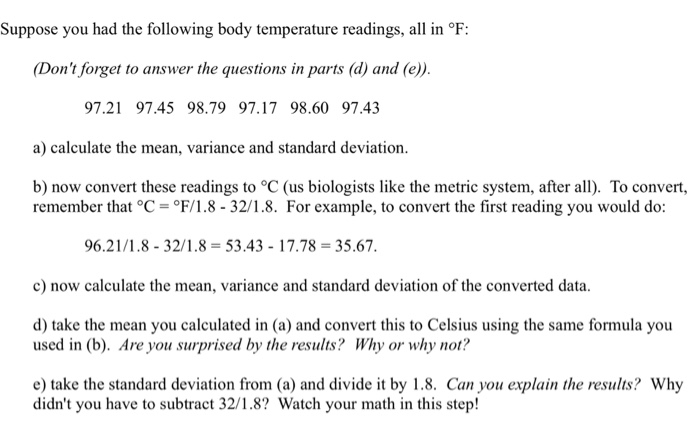 Solved Suppose You Had The Following Body Temperature | Chegg.com