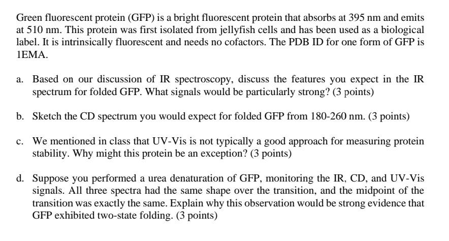 Solved Green fluorescent protein (GFP) is a bright | Chegg.com