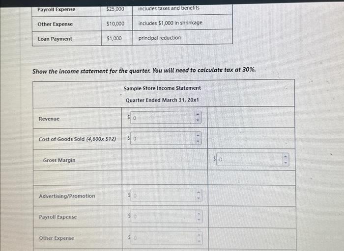 Solved Show the income statement for the quarter. You will | Chegg.com