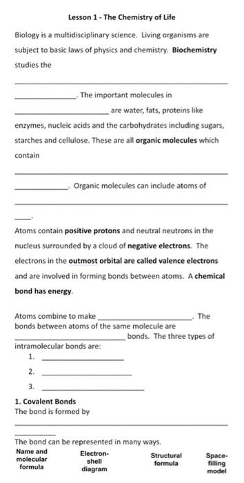 Solved Lesson 1 - The Chemistry of Life Biology is a | Chegg.com