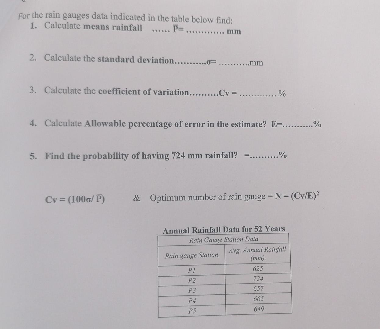 Solved For the rain gauges data indicated in the table below