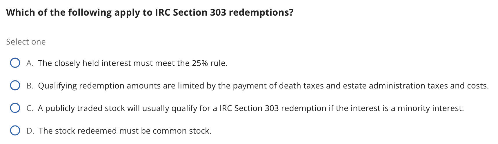 Section 303 Solved Which of the following apply to IRC Section 303 | Chegg.com