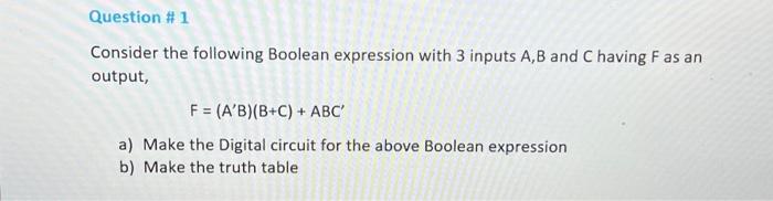 Solved Question # 1 Consider The Following Boolean | Chegg.com