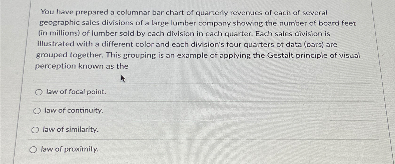 Solved You have prepared a columnar bar chart of quarterly | Chegg.com