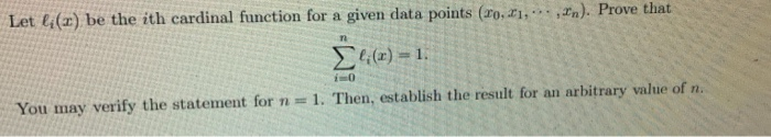 Solved n Let (2) be the ith cardinal function for a given | Chegg.com