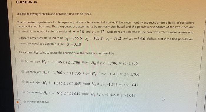 Solved QUESTION 45 Use the following scenario and data for | Chegg.com