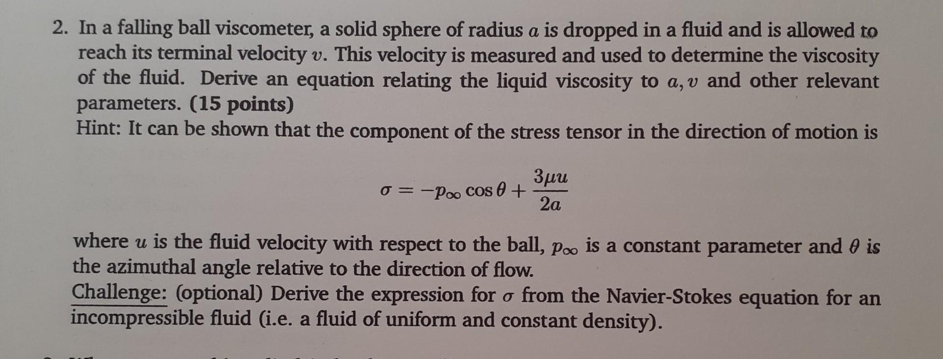 a 2. In a falling ball a solid sphere of