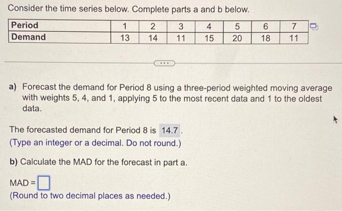 Solved Consider the time series below. Complete parts a and | Chegg.com