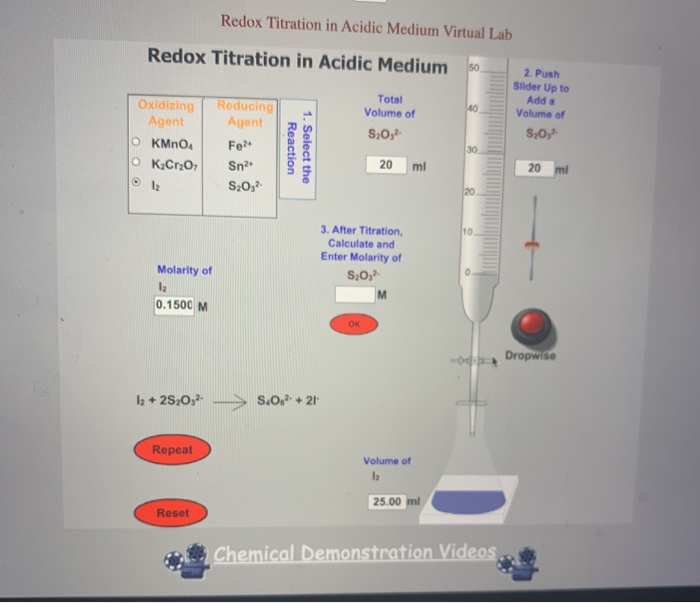 Solved Redox Titration in Acidic Medium Virtual Lab Redox