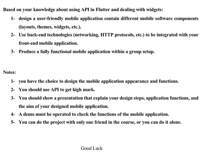 Solved Based on your knowledge about using API in Flutter | Chegg.com