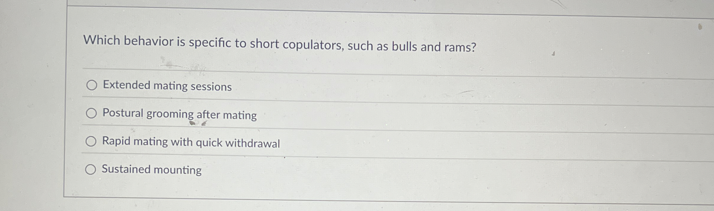 Solved Which behavior is specific to short copulators, such | Chegg.com