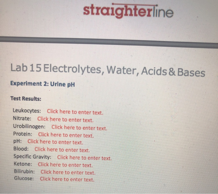 Solved straighterline Lab 15 Electrolytes, Water, Acids &