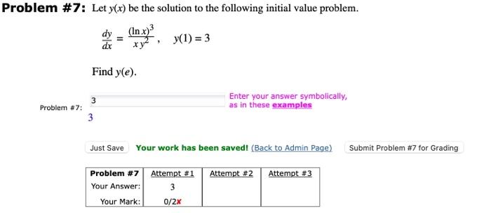 Solved Problem \#7: Let Y(x) Be The Solution To The | Chegg.com