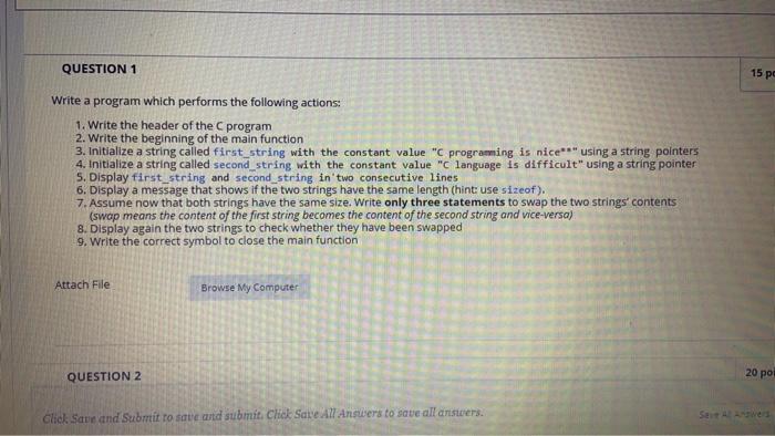 Solved QUESTION 1 15 pc Write a program which performs the | Chegg.com