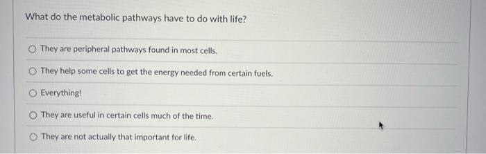 Solved What do the metabolic pathways have to do with life? | Chegg.com