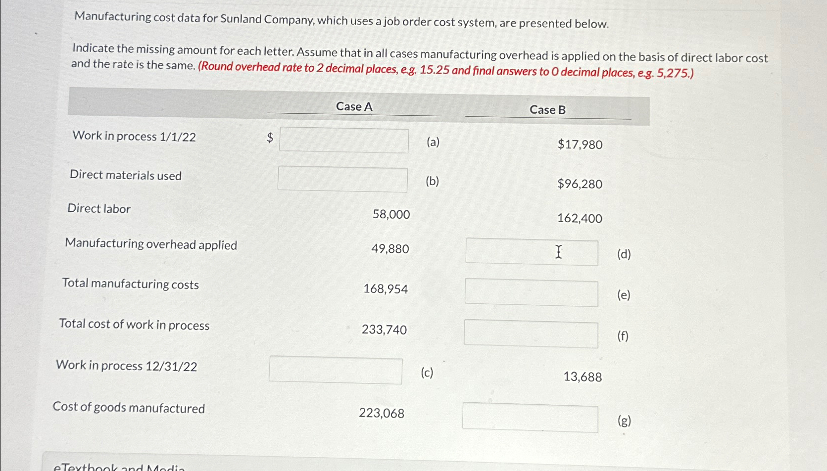 Solved Manufacturing cost data for Sunland Company, which | Chegg.com