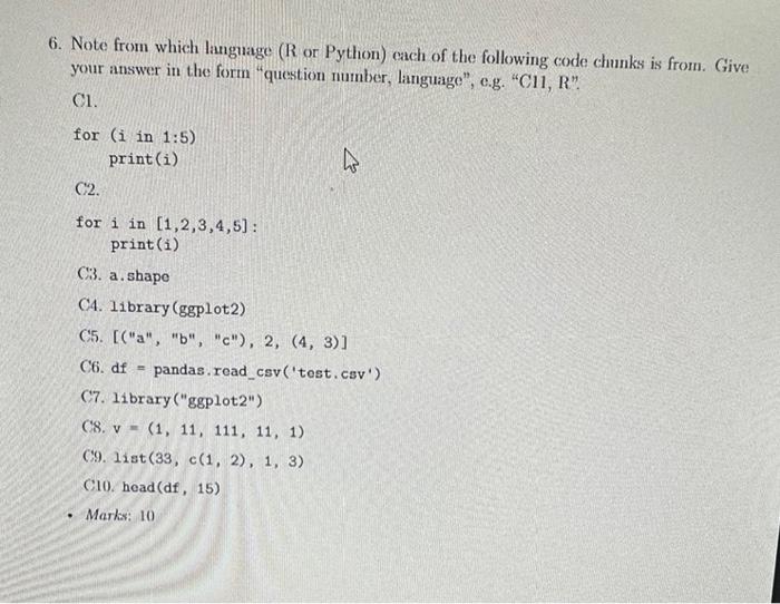Solved 6. Note from which language ( R or Python) each of | Chegg.com