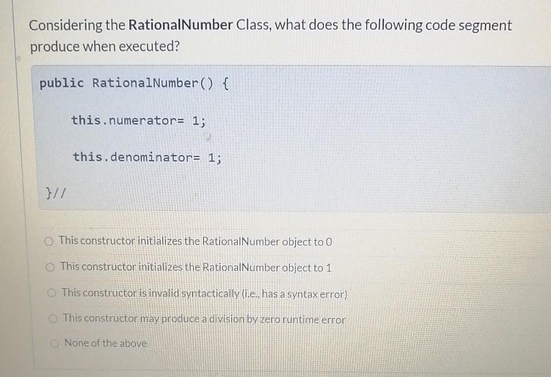 Solved Considering the RationalNumber Class, what does the | Chegg.com