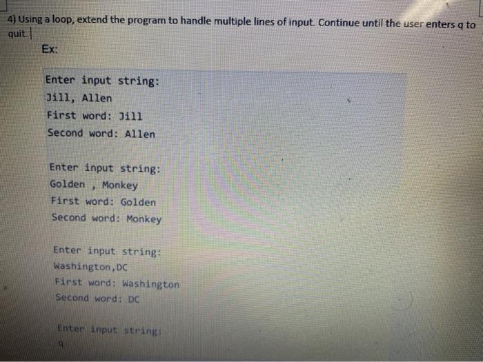 Solved (1) Prompt the user for a string that contains two | Chegg.com