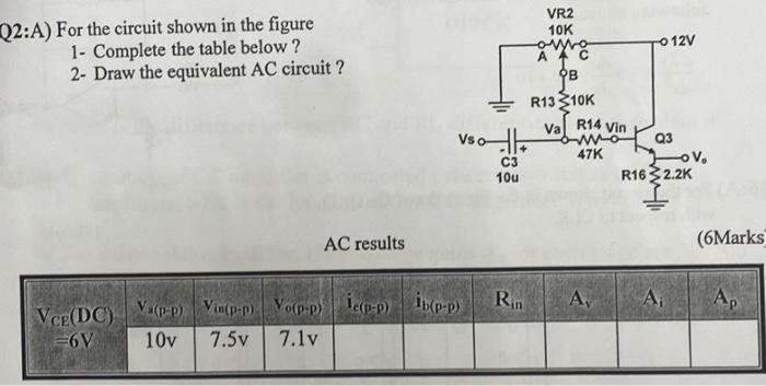 Solved Q2:A) For The Circuit Shown In The Figure 1- Complete | Chegg.com