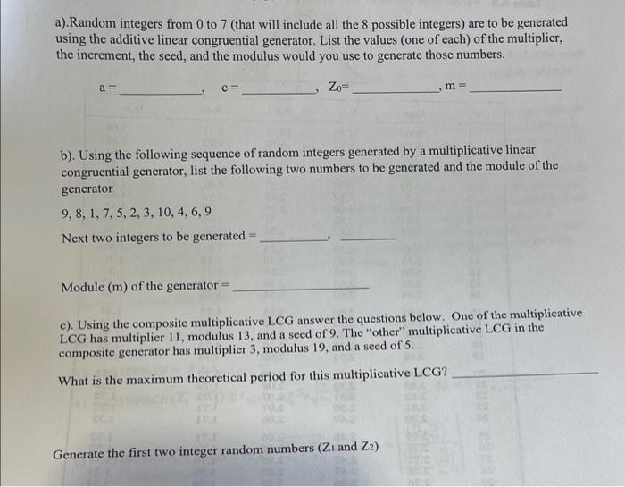 Solved a). Random integers from 0 to 7 (that will include | Chegg.com