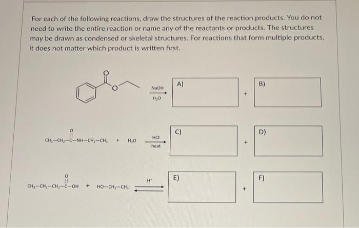 Solved For Each Of The Following Reactions, Draw The | Chegg.com