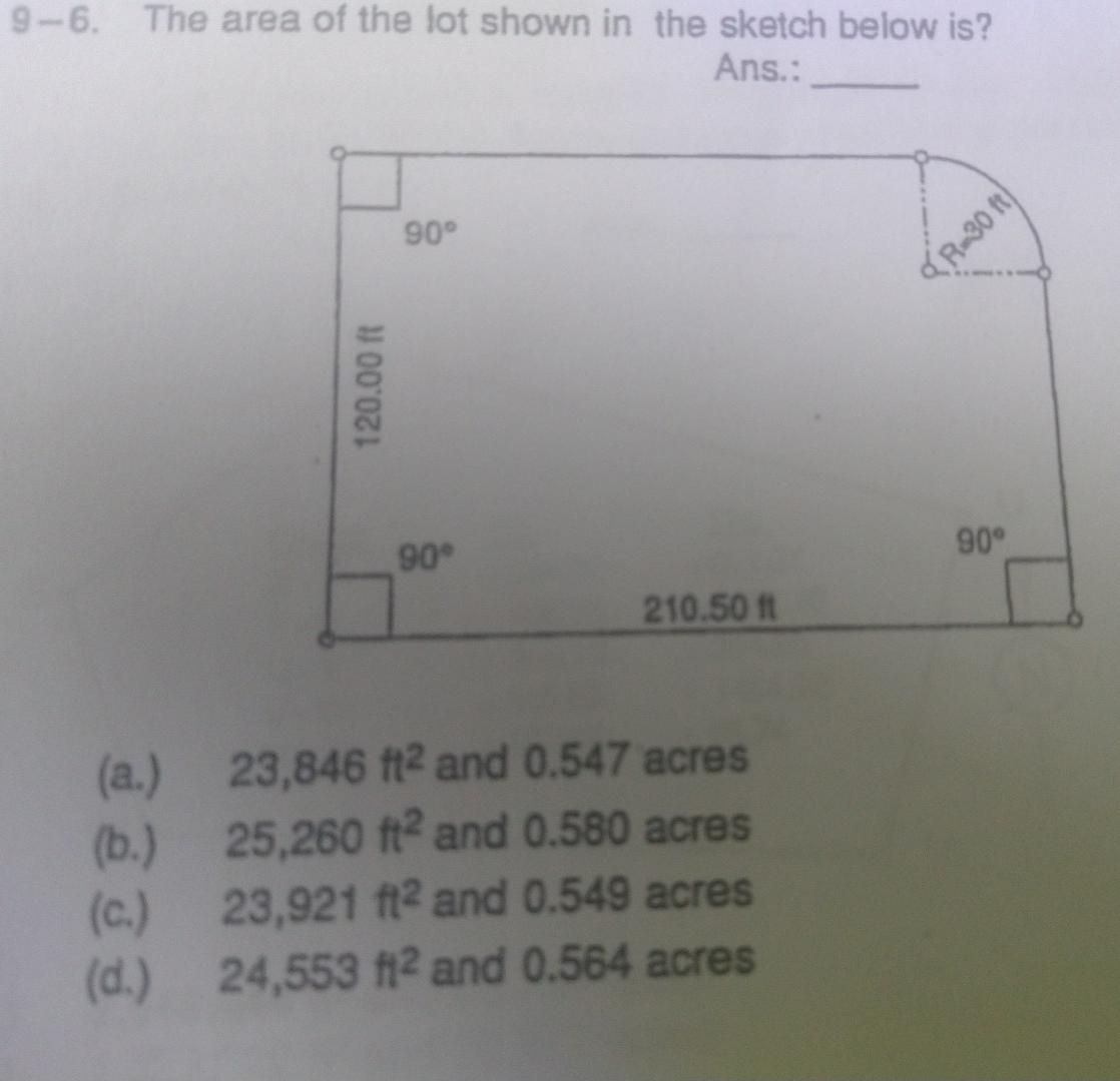 Solved The area of the lot shown in the sketch below | Chegg.com