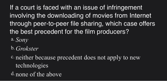 Solved If a court is faced with an issue of infringement Chegg com