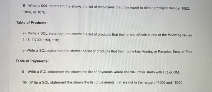 Solved 6- Write a SQL statement the shows the list of | Chegg.com
