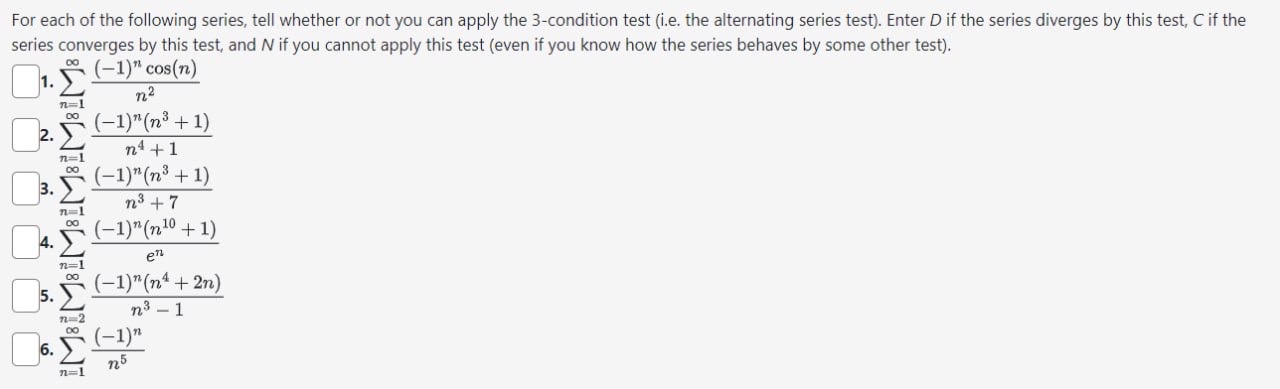 Solved For each of the following series, tell whether or not | Chegg.com