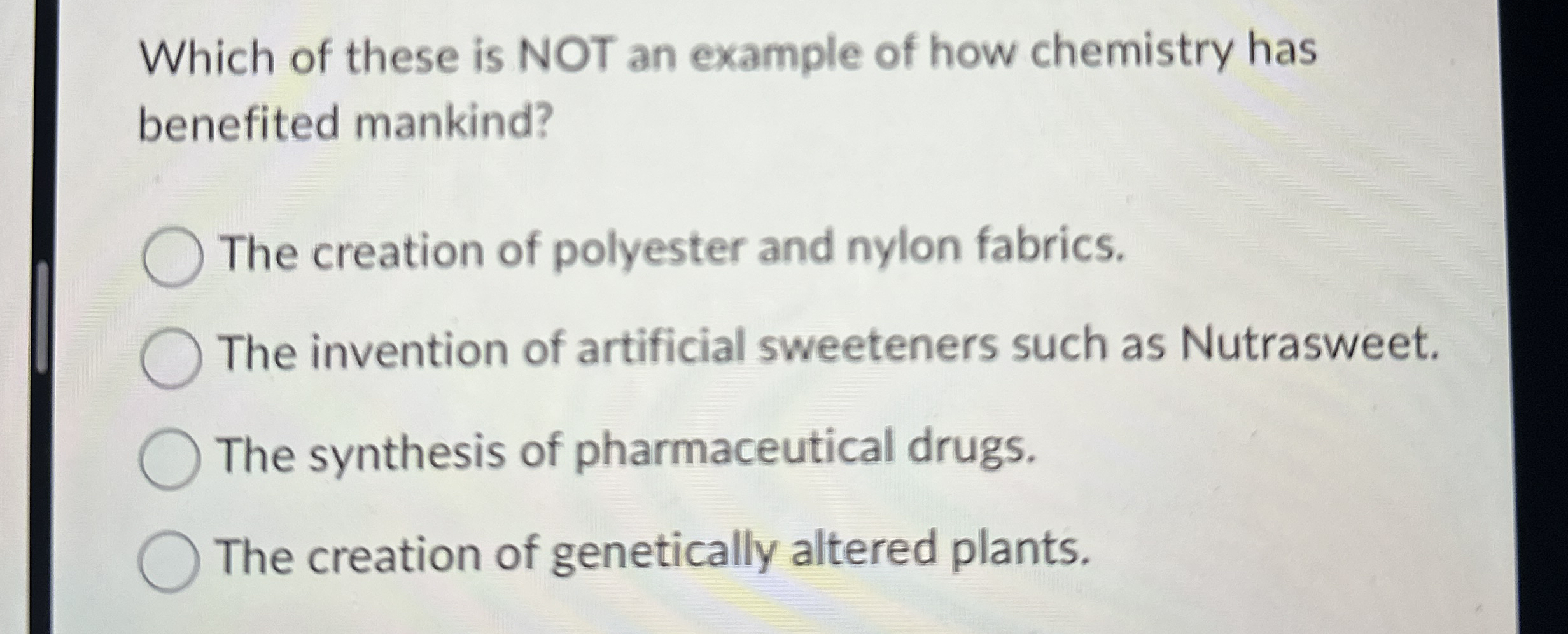 Solved Which of these is NOT an example of how chemistry has