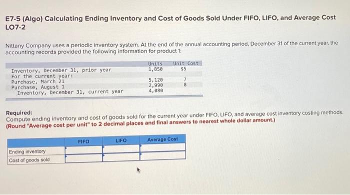 Solved E7-5 (Algo) Calculating Ending Inventory And Cost Of | Chegg.com