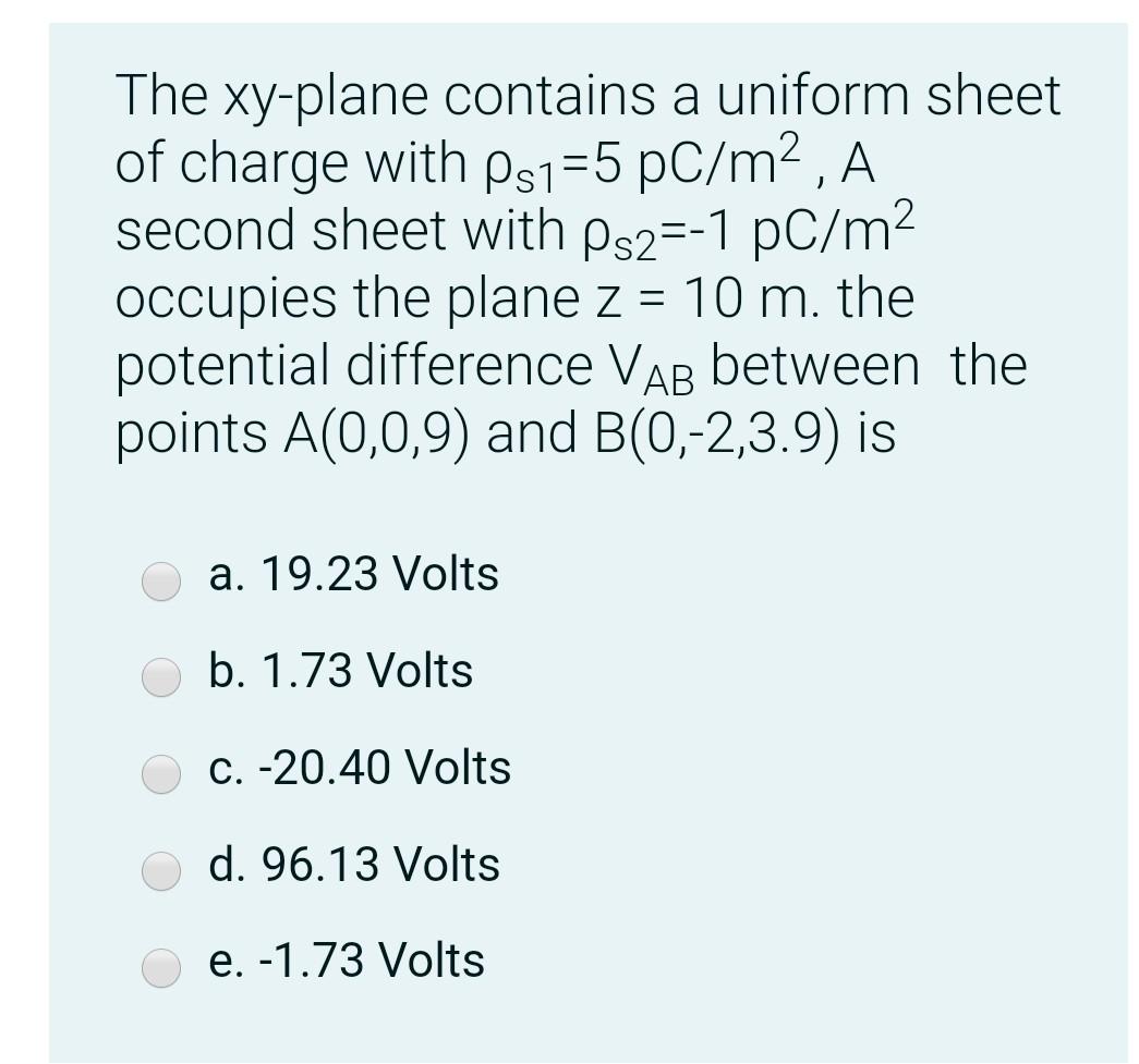 Solved The xy-plane contains a uniform sheet of charge with | Chegg.com