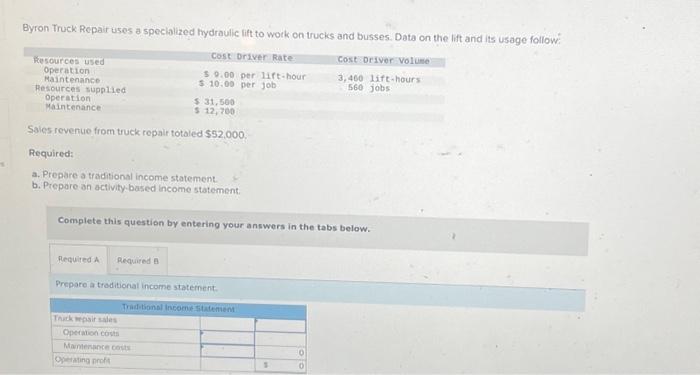 Solved Byron Truck Repair uses a specialized hydraulic lift | Chegg.com