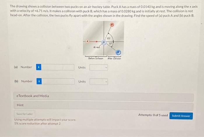 Solved The drawing shows a collision between two pucks on an | Chegg.com