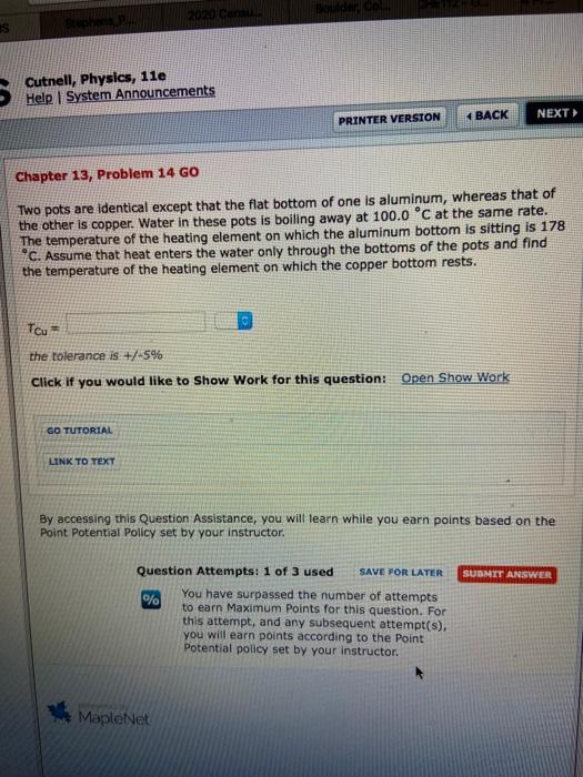Solved 2020 Cane Cutnell, Physics, 11e Help System | Chegg.com