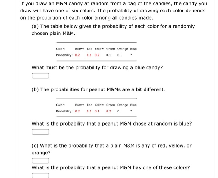 Solved 2. If you draw an M&M candy at random from a bag of