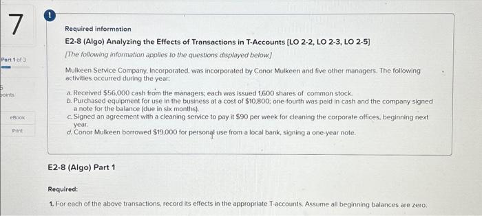 Solved Required information E2-8 (Algo) Analyzing the | Chegg.com