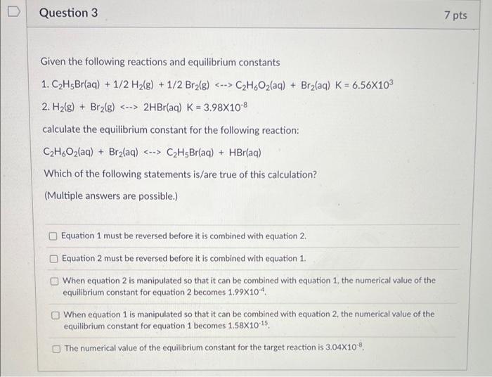 Solved Given The Following Reactions And Equilibrium | Chegg.com