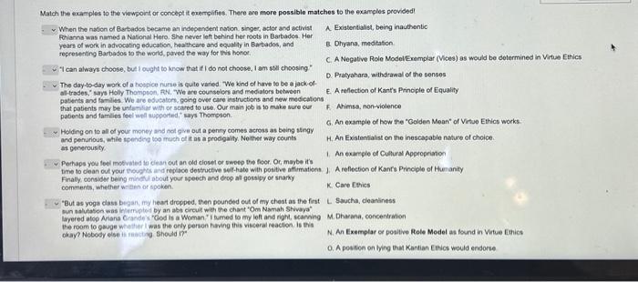 Match the examples to the viewpoint or concept it | Chegg.com