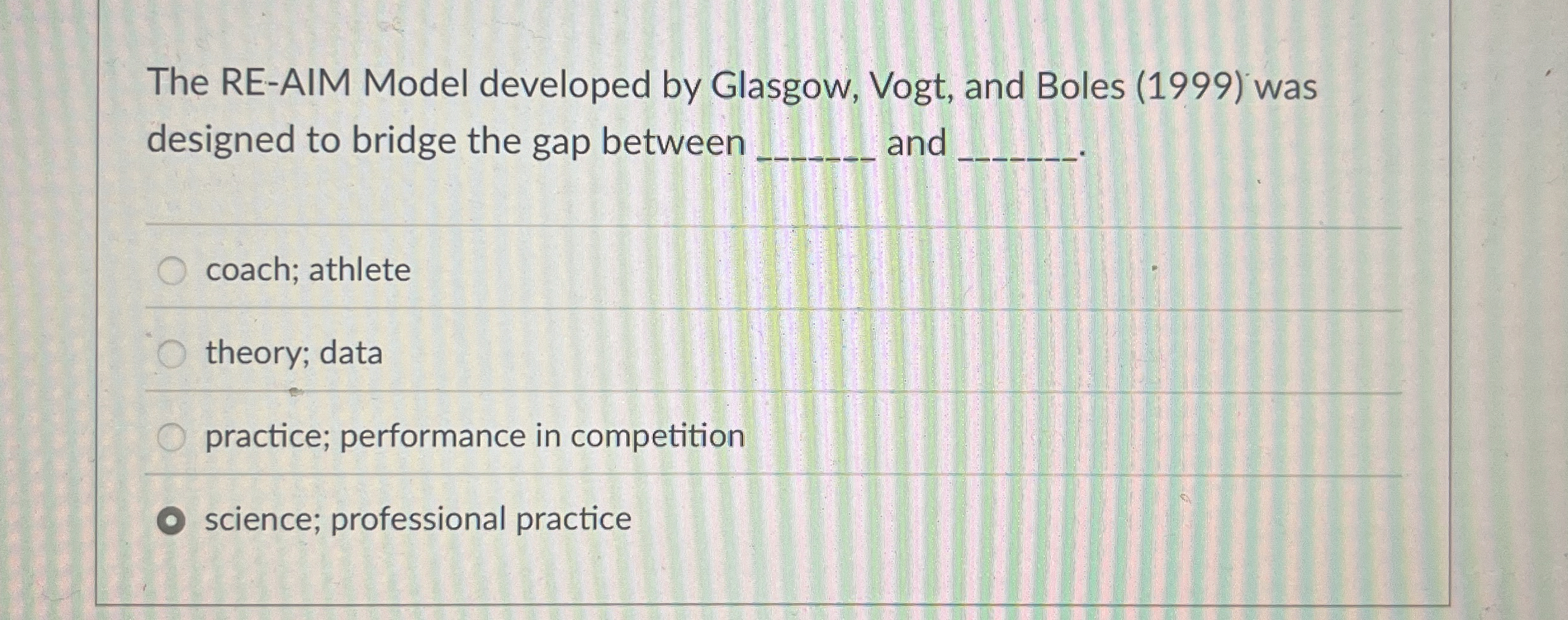 Solved The RE-AIM Model developed by Glasgow, Vogt, and | Chegg.com