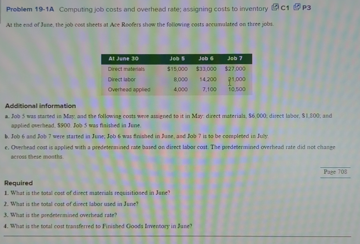 Solved Problem 19-1A Computing Job Costs And Overhead Rate; | Chegg.com